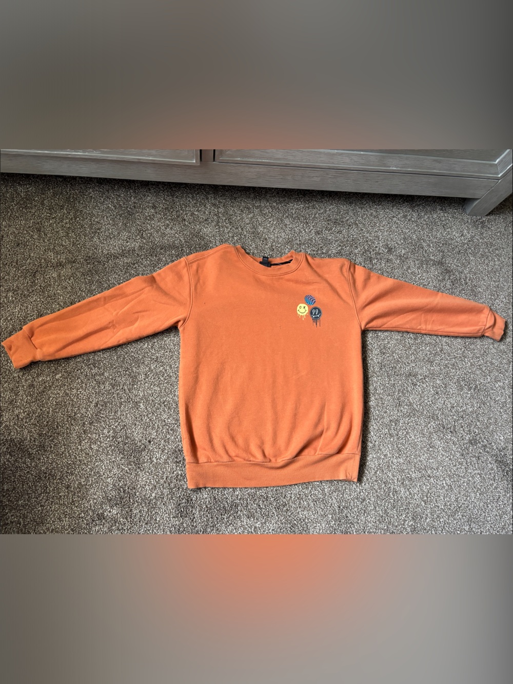 art class Orange Crewneck Sweatshirt with Balloon Smiley Embroidery
